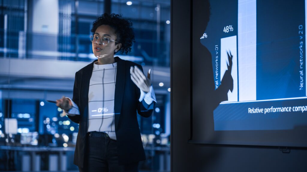 Female tech expert presenting